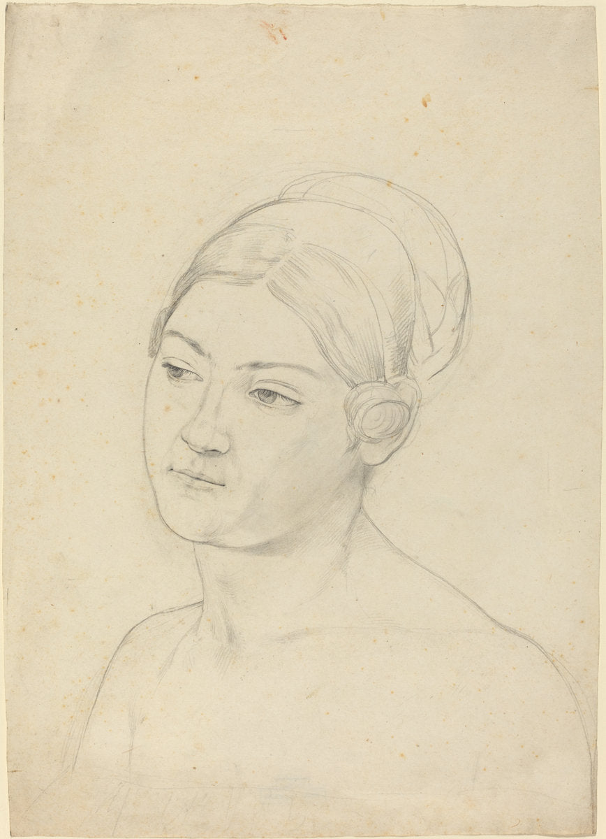 Head of a Young Woman by Moritz Daniel Oppenheim (German, 1800 - 1889), 16X12"(A3)Poster Print