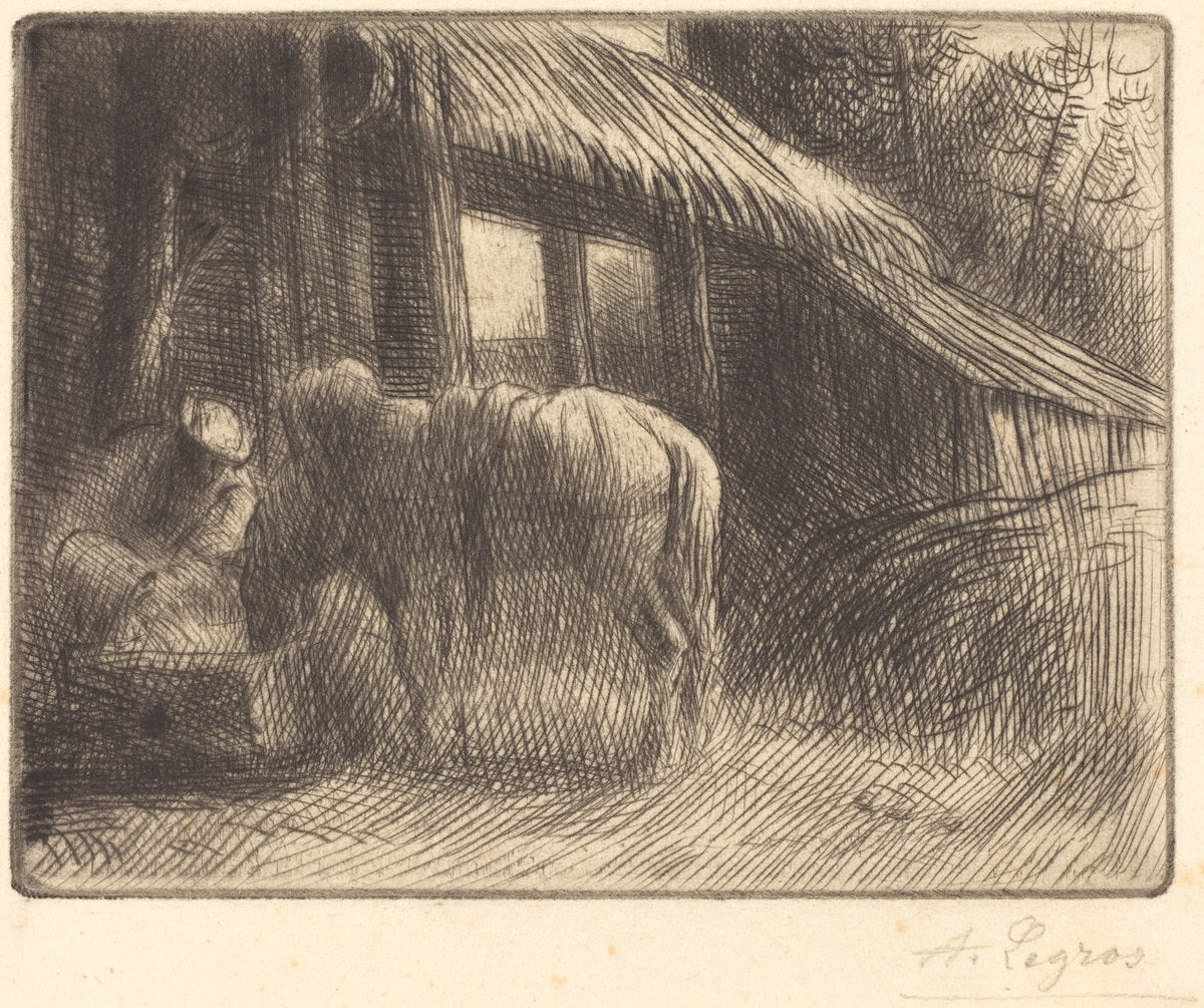 Drinking Trough, 2nd plate (L'abreuvoir) by Alphonse Legros (French, 1837 - 1911), 16X12"(A3)Poster Print