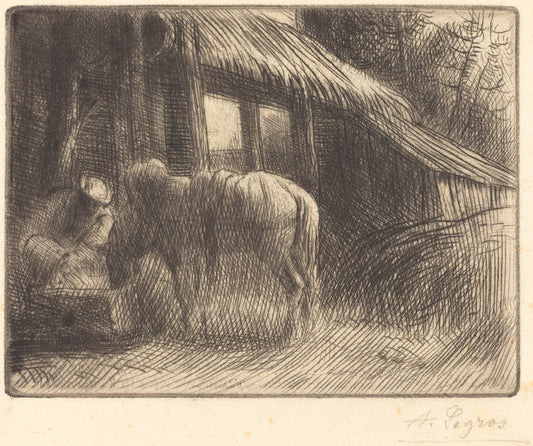 Drinking Trough, 2nd plate (L'abreuvoir) by Alphonse Legros (French, 1837 - 1911), 16X12"(A3)Poster Print