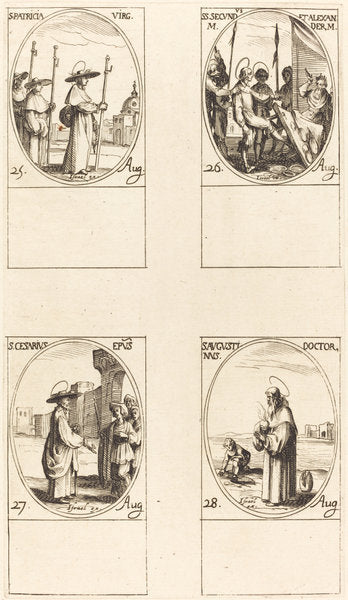 St. Patricia; Sts. Secundus and Alexander; St. Cesarius; St. Augustin by Jacques Callot (French, 1592 - 1635), 16X12"(A3)Poster Print