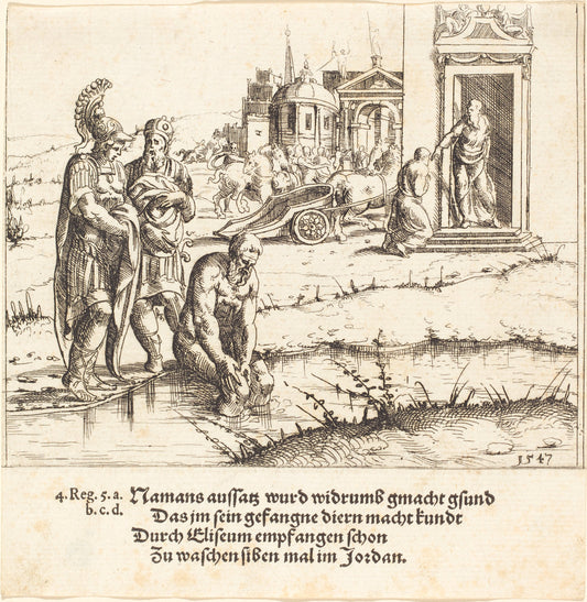 Naaman is Cured of Leprosy by Augustin Hirschvogel (German, 1503 - 1553), 16X12"(A3)Poster Print