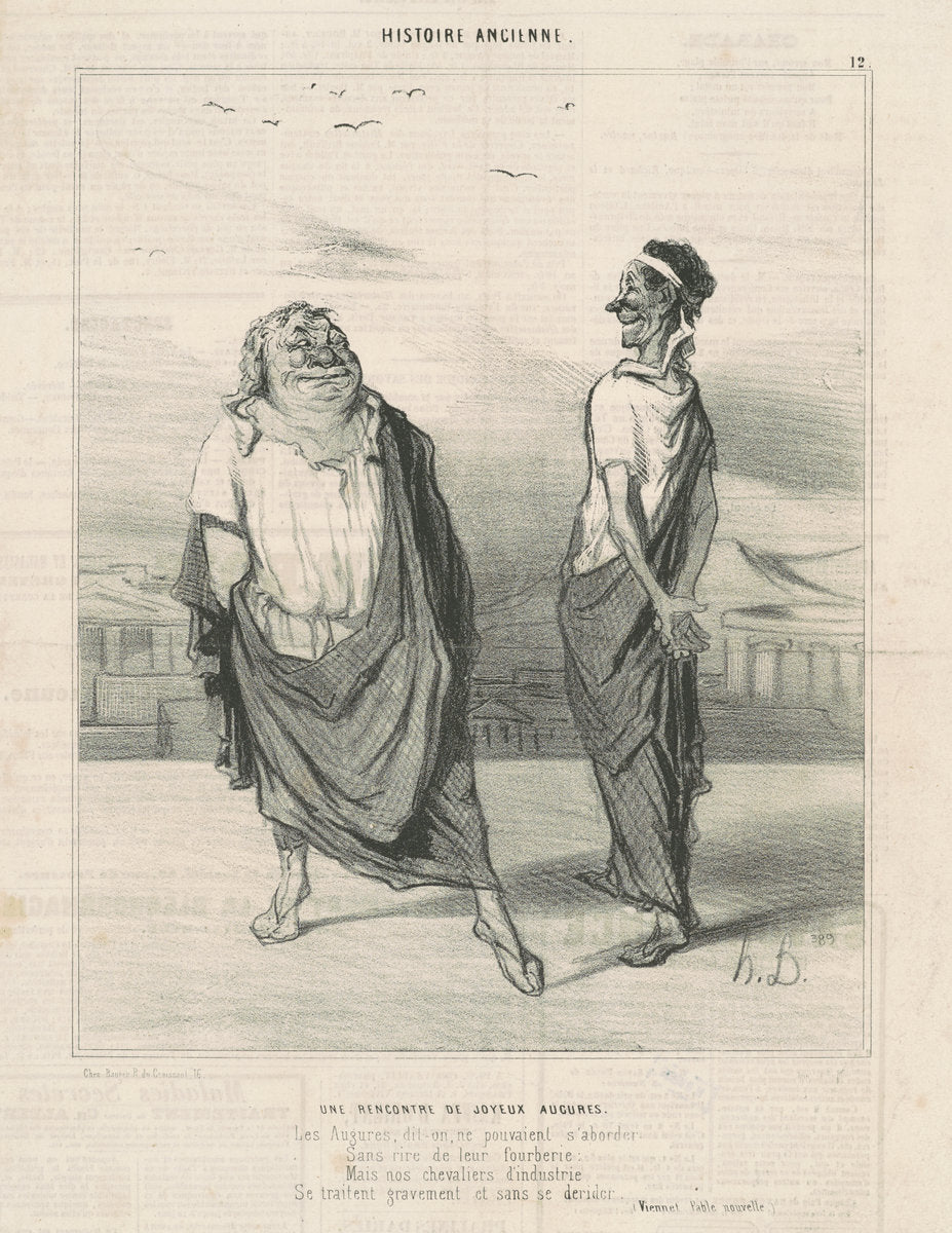 Une rencontre de jouyeauz augures by Honoré Daumier (French, 1808 - 1879), 16X12"(A3)Poster Print