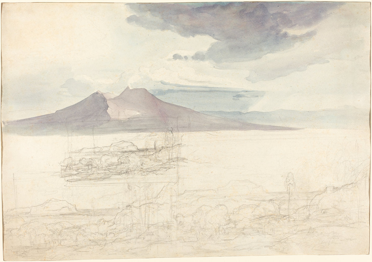 Panoramic Views of Vesuvius and Monte Pellegrino by Carl Rottmann (German, 1797 - 1850), 16X12"(A3)Poster Print