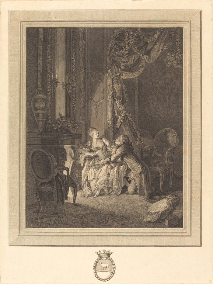 Le danger du tete-a-tete by Jean-Baptiste Blaise Simonet after Pierre-Antoine Baudouin (French, 1742 - 1813 or after), 16X12