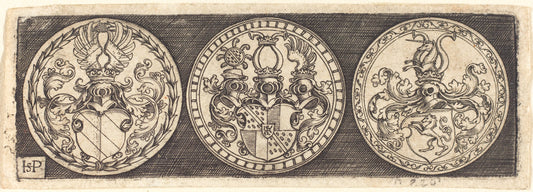 Three Medals with Coats of Arms by Sebald Beham (German, 1500 - 1550), 16X12"(A3)Poster Print