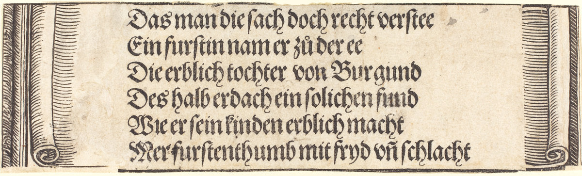 Printed text for "The Betrothal of Maximilian with Mary of Burgundy" by Albrecht Dürer (German, 1471 - 1528), 16X12"(A3)Poster Print