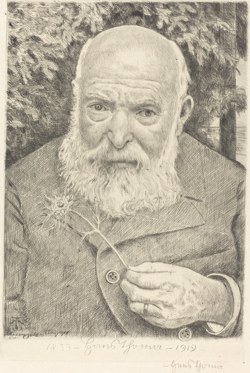 Self-Portrait VI with Flower by Hans Thoma (German, 1839 - 1924), 16X12"(A3)Poster Print
