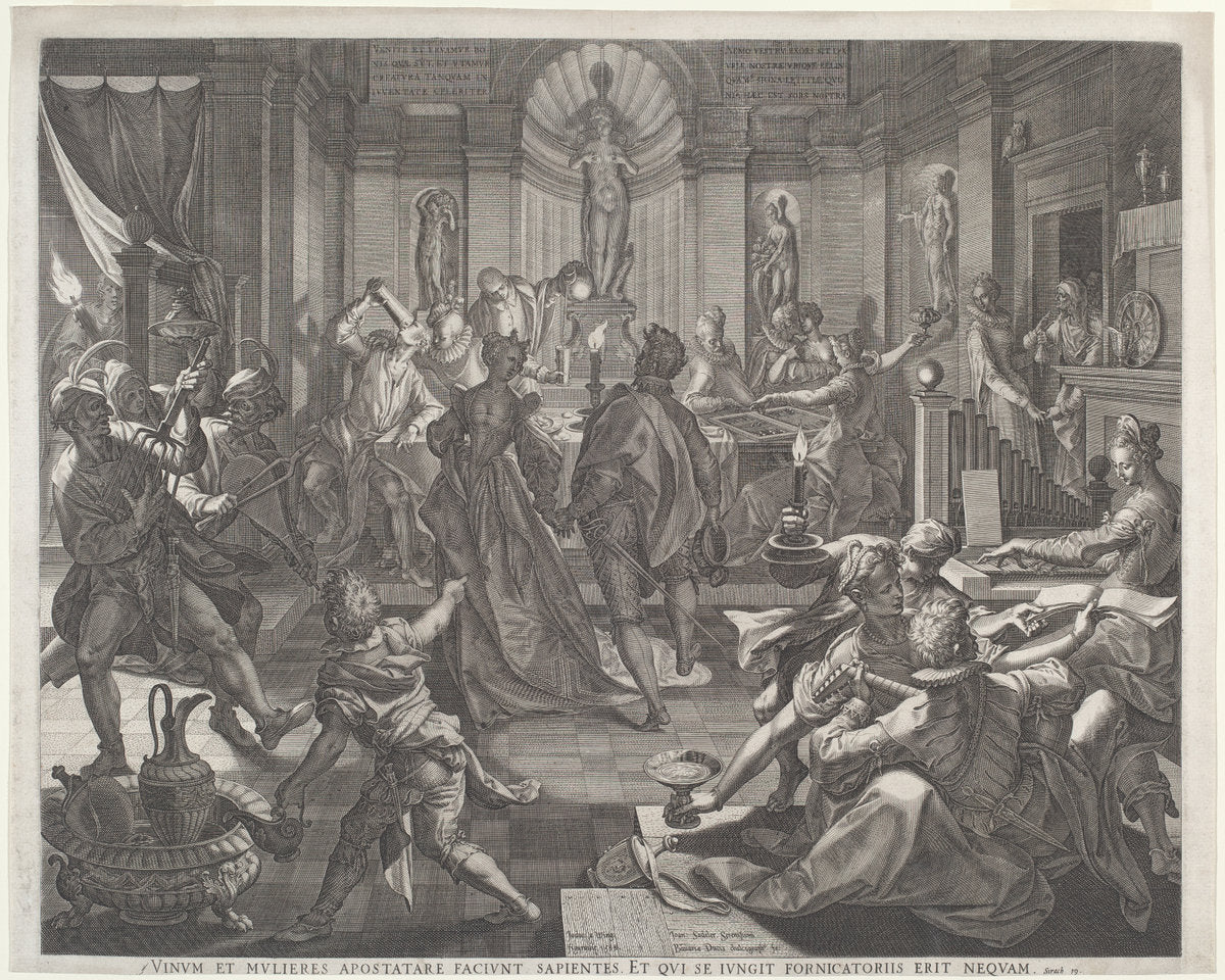 A Pleasure House by Jan Sadeler I, after Joos van Winghe (Flemish, 1550 - 1600), 16X12"(A3)Poster Print
