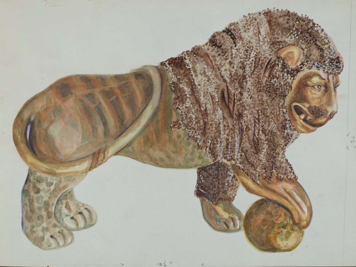 Lion and Ball Figurine by Ella Josephine Sterling (American, active c. 1935), 16X12"(A3)Poster Print