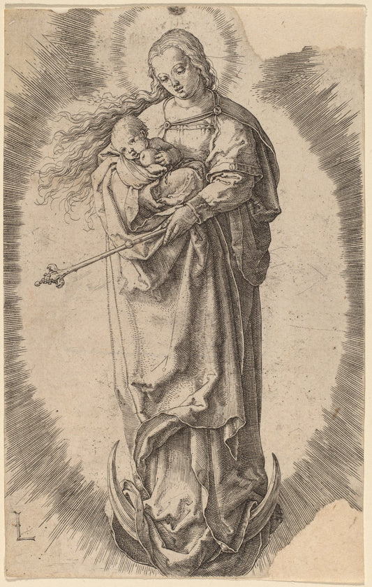 The Virgin and Child on the Crescent by Lucas van Leyden (Netherlandish, 1489/1494 - 1533), 16X12"(A3)Poster Print