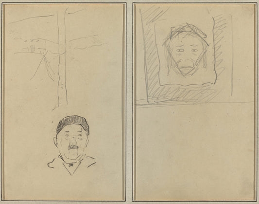 Landscape and Head of Man; Head of Monkey Inside a Square [recto] by Paul Gauguin (French, 1848 - 1903), 16X12"(A3)Poster Print
