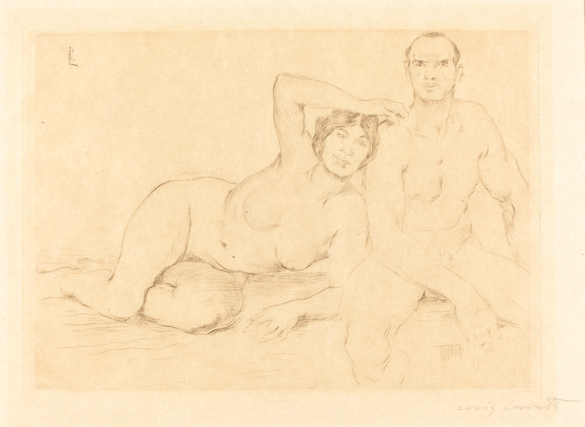 Two Nudes (Zwei Menschen) by Lovis Corinth (German, 1858 - 1925), 16X12"(A3)Poster Print