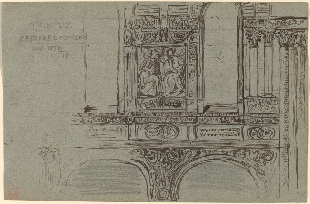 Trinity Church, Boston (nave) - Mural Study by John La Farge (American, 1835 - 1910), 16X12"(A3)Poster Print