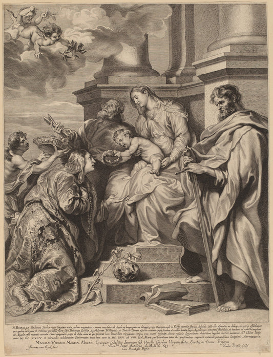 Saint Rosalia Crowned by the Child Jesus by Paulus Pontius, after Sir Anthony van Dyck (Flemish, 1603 - 1658), 16X12"(A3)Poster Print