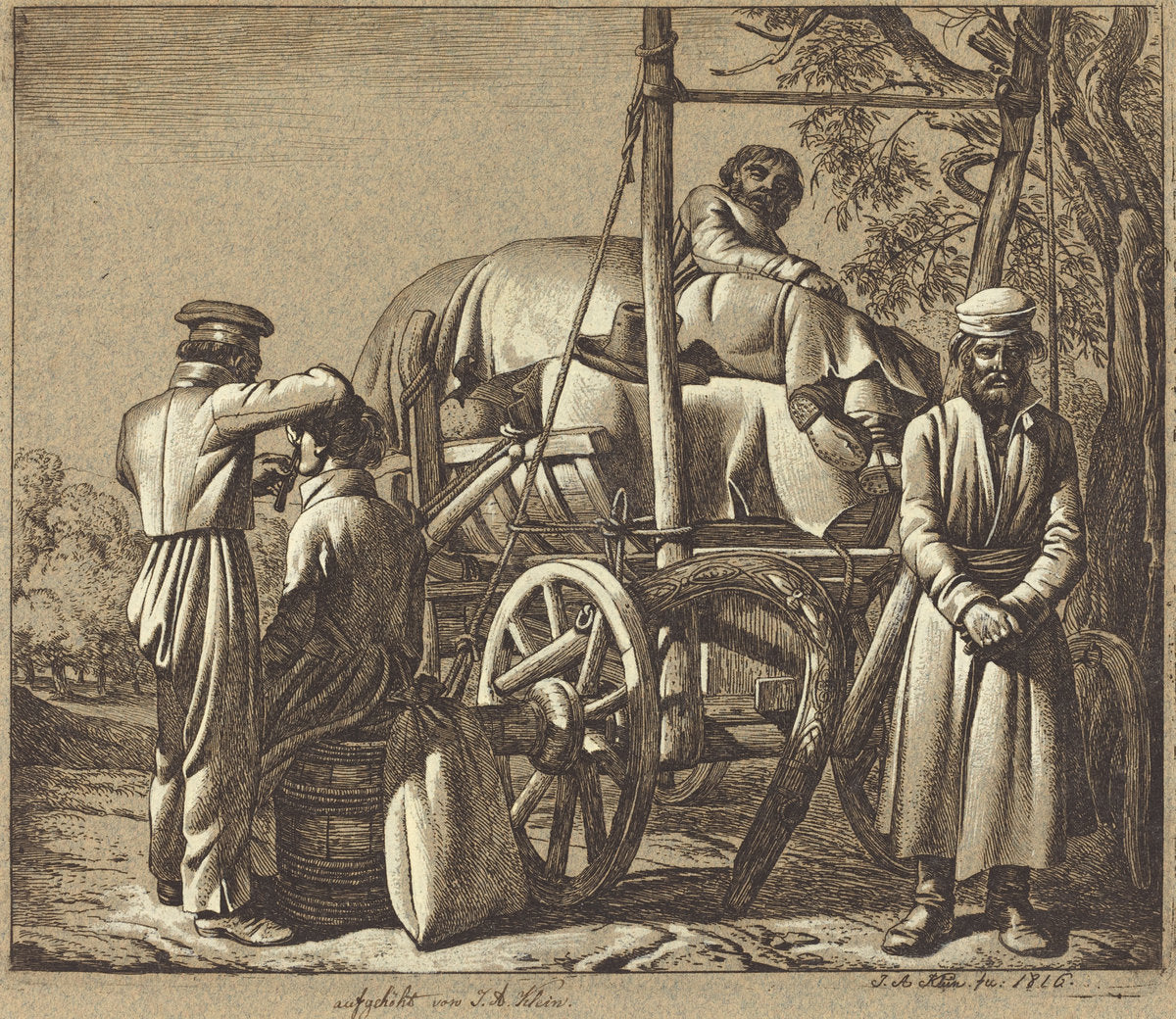 Russian Soldiers with a Barber by Johann Adam Klein (German, 1792 - 1875), 16X12"(A3)Poster Print