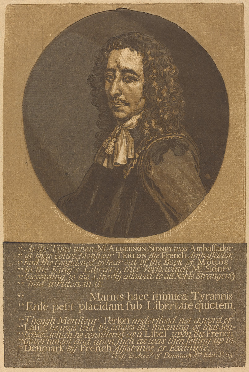 Algernon Sidney by John Baptist Jackson after Justus van Verus (English, 1701 - c. 1780), 16X12"(A3)Poster Print