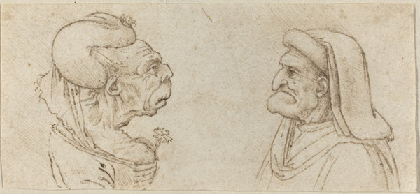 Two Grotesque Heads by Francesco Melzi after Leonardo da Vinci (Italian, 1493 - c. 1570), 16X12"(A3)Poster Print