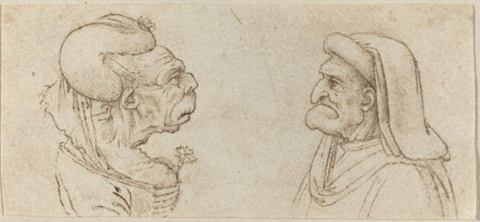 Two Grotesque Heads by Francesco Melzi after Leonardo da Vinci (Italian, 1493 - c. 1570), 16X12"(A3)Poster Print