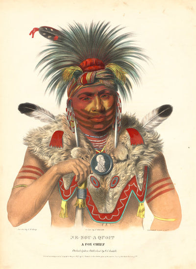 Ne-Sou-A Quoit, a Fox Chief by Albert Newsam, after Charles Bird King (American, 1809 - 1864), 16X12"(A3)Poster Print