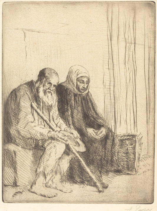 Two Beggars (Les deux mendiants) by Alphonse Legros (French, 1837 - 1911), 16X12"(A3)Poster Print
