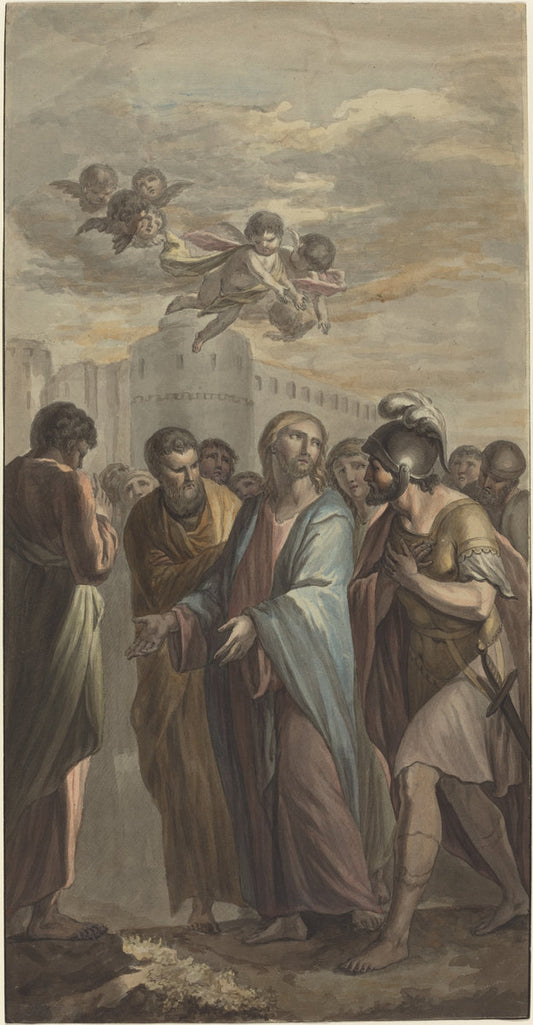 Christ with Apostles and a Roman Soldier by Ernest Zacharias Platner (German, 1773 - 1855), 16X12"(A3)Poster Print
