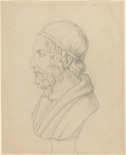 Classical Portrait Bust of a Bearded Man by John Flaxman (British, 1755 - 1826), 16X12"(A3)Poster Print