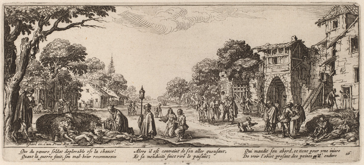 Dying Soldiers by the Roadside by Gerrit van Schagen after Jacques Callot (Dutch, c. 1642 - 1690 or after), 16X12"(A3)Poster Print