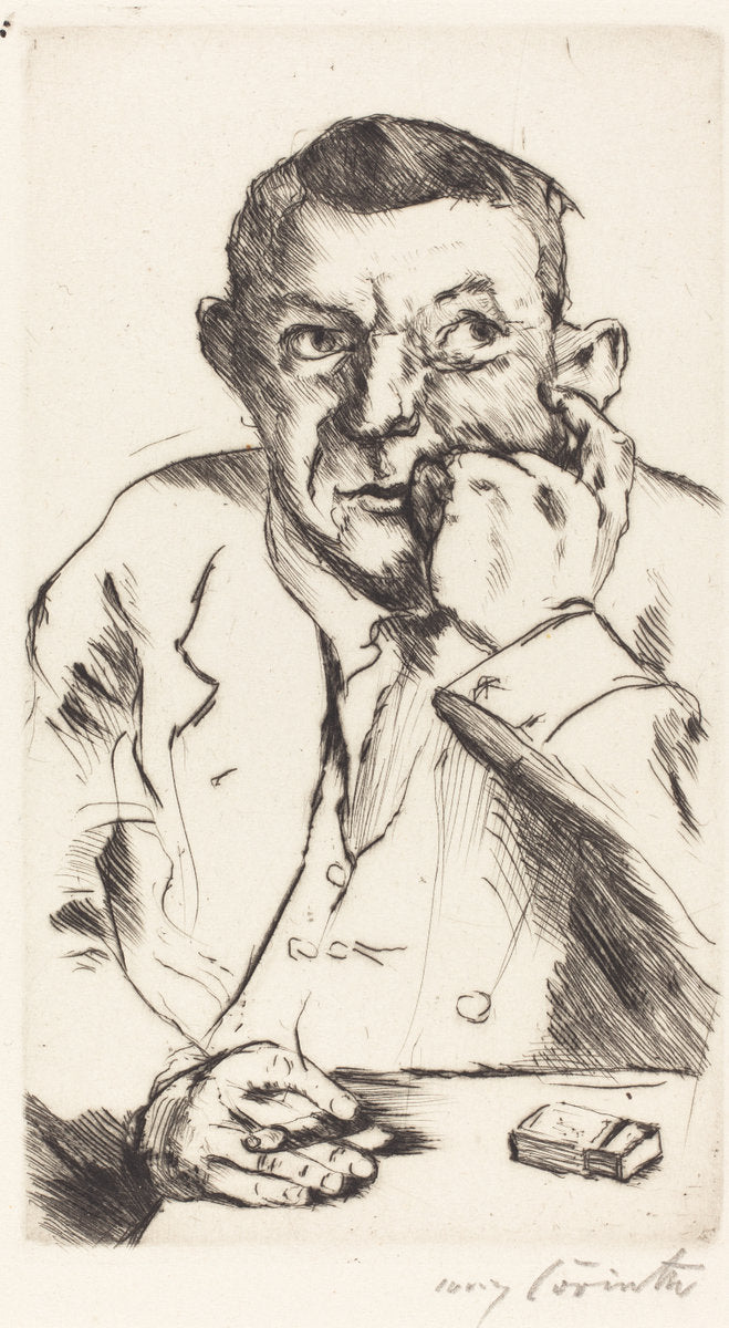 Portrait of a Man Smoking (Männliches Bildnis mit Aufgestütztem Arm) by Lovis Corinth (German, 1858 - 1925), 16X12"(A3)Poster Print
