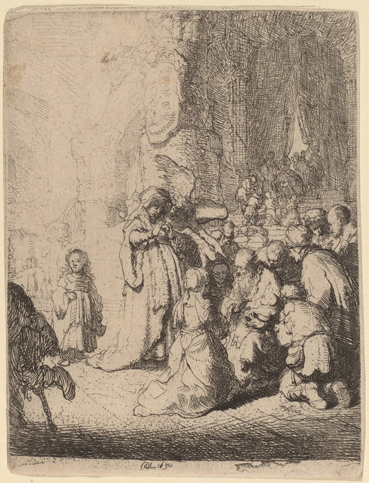 The Presentation in the Temple with the Angel: Small Plate by Rembrandt van Rijn (Dutch, 1606 - 1669), 16X12"(A3)Poster Print