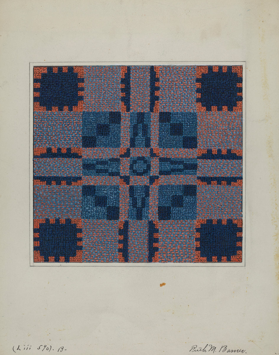 Coverlet (Reverse Side) by Ruth M. Barnes (American, active c. 1935), 16X12"(A3)Poster Print