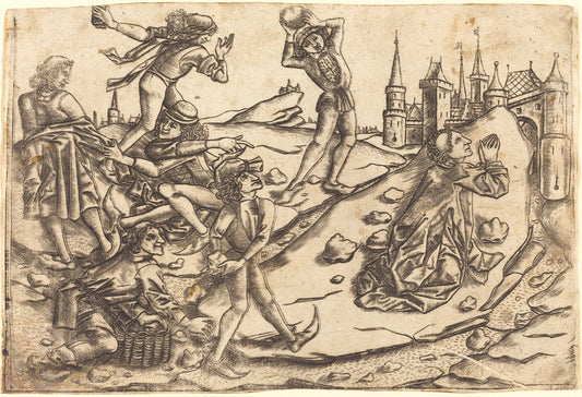The Stoning of Saint Stephen by Master with the Banderoles after Israhel van Meckenem (Netherlandish, active c. 1450 - active 1475), 16X12"(A3)Poster Print