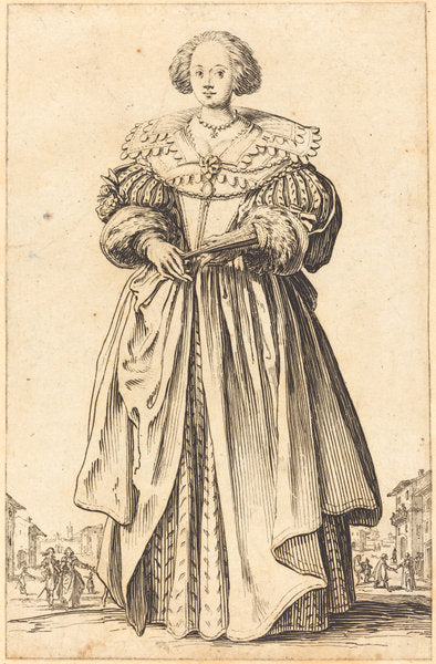 Noble Woman with Fan by Jacques Callot (French, 1592 - 1635), 16X12"(A3)Poster Print