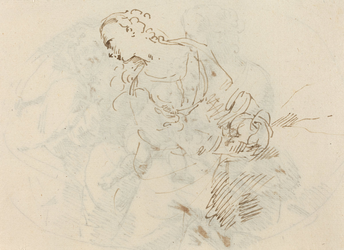 Female Figure (Penitent Magdalene?) [verso] by Attributed to Donato Creti (Bolognese, 1671 - 1749), 16X12"(A3)Poster Print