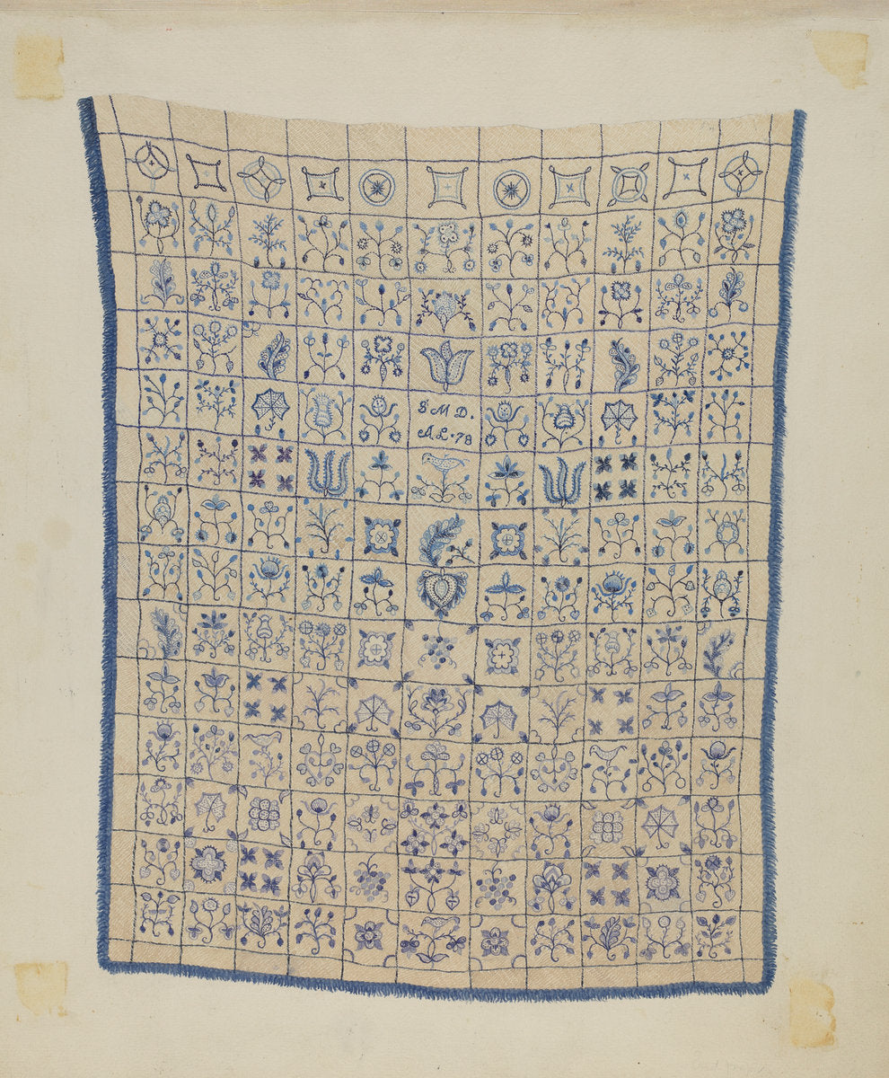 Embroidered Coverlet by Mae A. Clarke (American, active c. 1935), 16X12"(A3)Poster Print