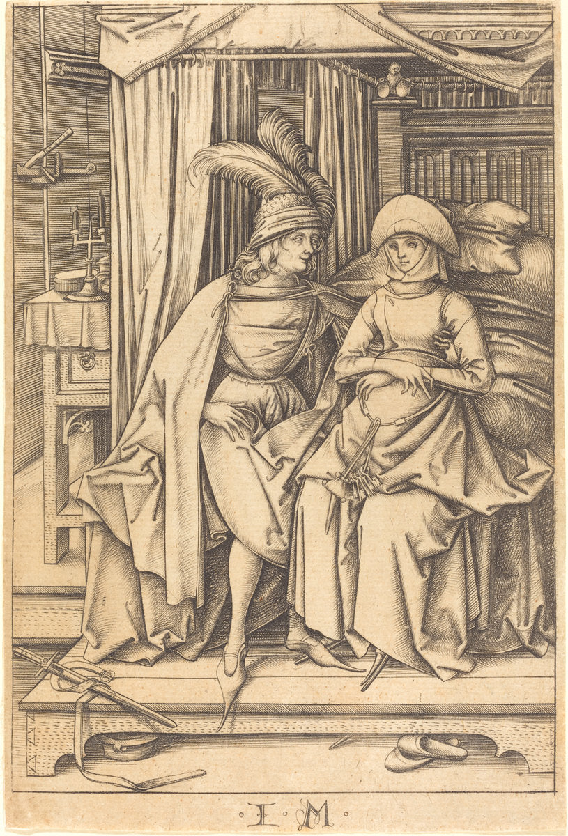 Couple Seated on a Bed by Israhel van Meckenem (German, c. 1445 - 1503), 16X12"(A3)Poster Print