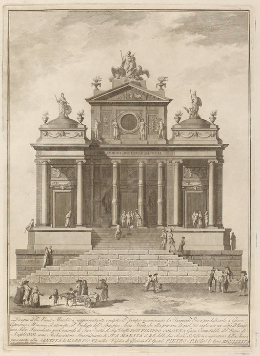 A Temple Dedicated to Jupiter, Juno, and Minerva, for the "Chinea" Festival by Francesco Barbazza after Giuseppe Palazzi (architect) (Italian, active late 18th century), 16X12"(A3)Poster Print