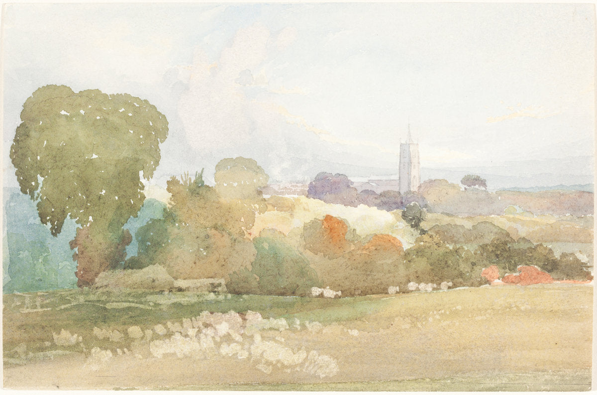 Landscape with Church Steeple by James Bulwer (British, 1794 - 1879), 16X12"(A3)Poster Print