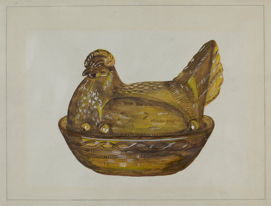 Hen on Dish by Katherine Hastings (American, active c. 1935), 16X12"(A3)Poster Print