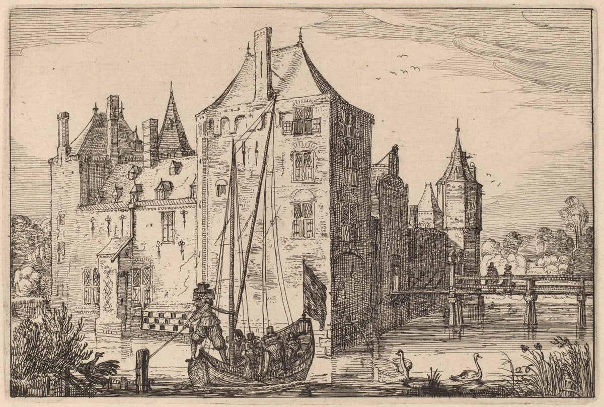Castle (Warmond?) by Claes Jansz Visscher after Johannes van Doetechum, the Elder after Lucas van Doetechum after Master of the Small Landscapes (Dutch, 1586/1587 - 1652), 16X12"(A3)Poster Print
