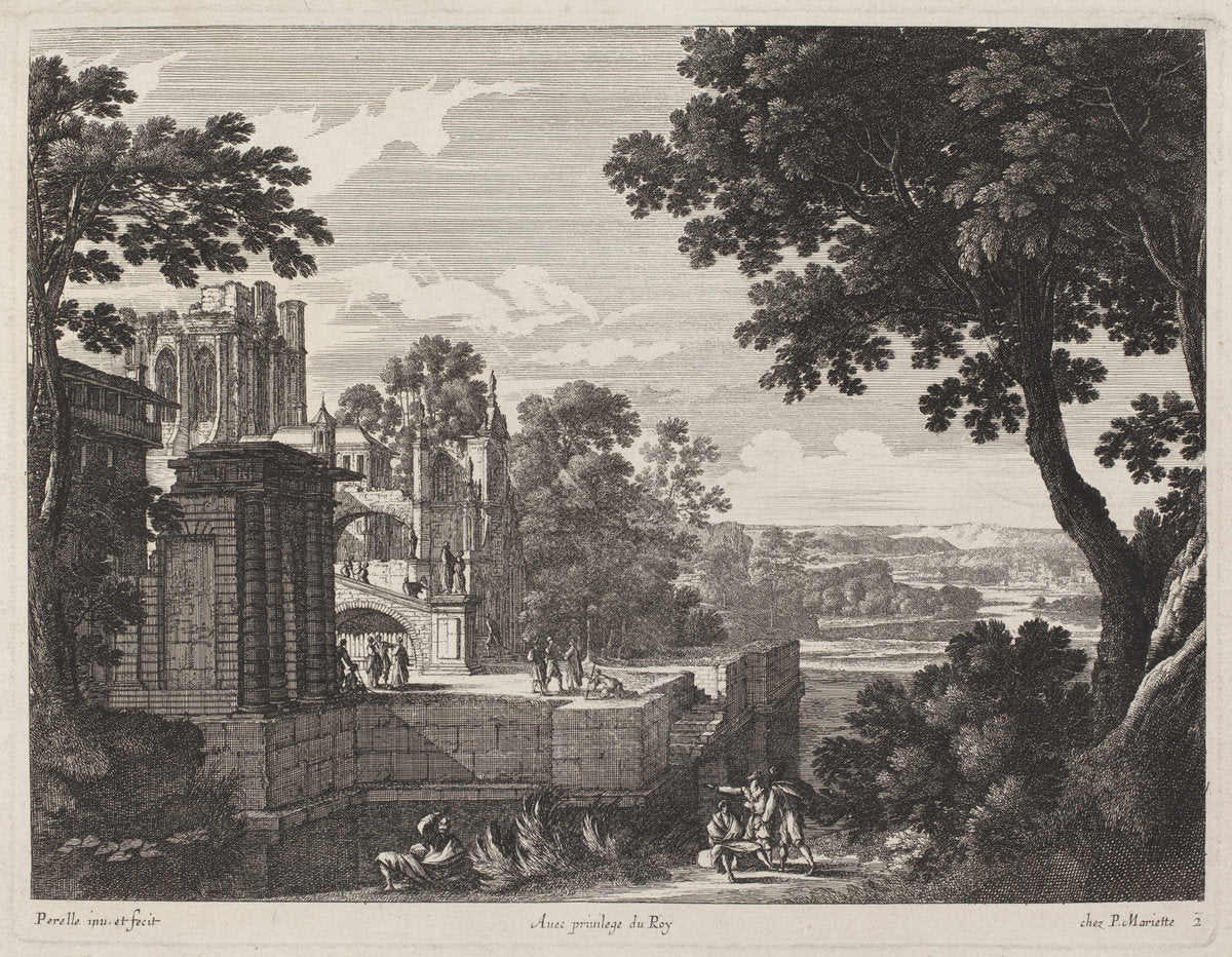 Large Landscape with Ruined Abbey by Gabriel Perelle (French, 1603 - 1677), 16X12"(A3)Poster Print