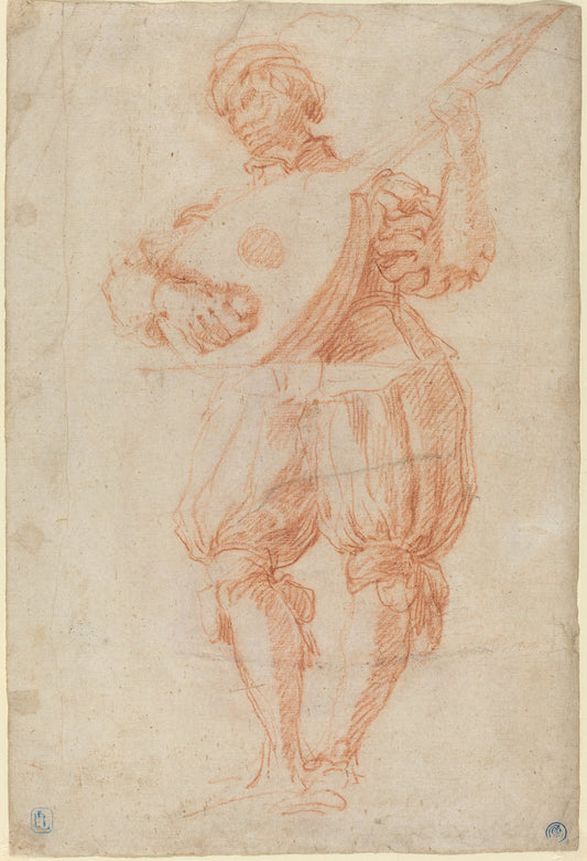 Man Playing a Lute [recto] by Matteo Rosselli (Florentine, 1578 - 1650), 16X12"(A3)Poster Print