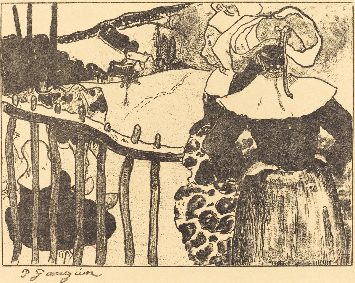 Breton Women beside a Fence (Bretonnes à la barrière) by Paul Gauguin (French, 1867 - 1939), 16X12"(A3)Poster Print
