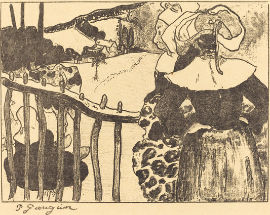 Breton Women beside a Fence (Bretonnes à la barrière) by Paul Gauguin (French, 1867 - 1939), 16X12"(A3)Poster Print
