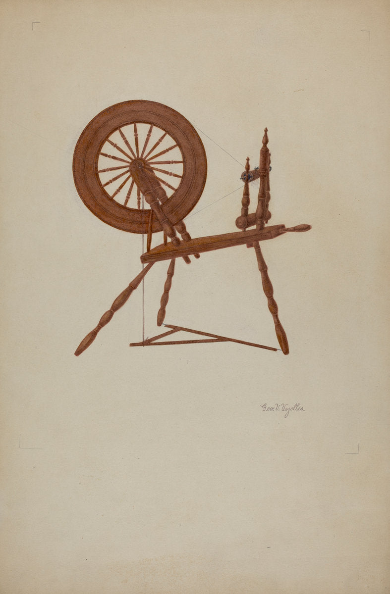 Shaker Spinning Wheel Flax by George V. Vezolles (American, 1885 - 1956), 16X12"(A3)Poster Print