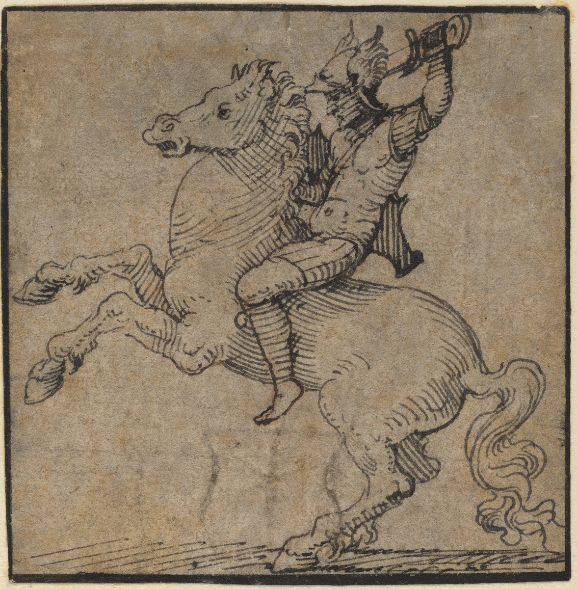 Warrior in Renaissance Armor on a Rearing Horse by Workshop of Peter Vischer the Younger (German, 1487 - 1528), 16X12"(A3)Poster Print