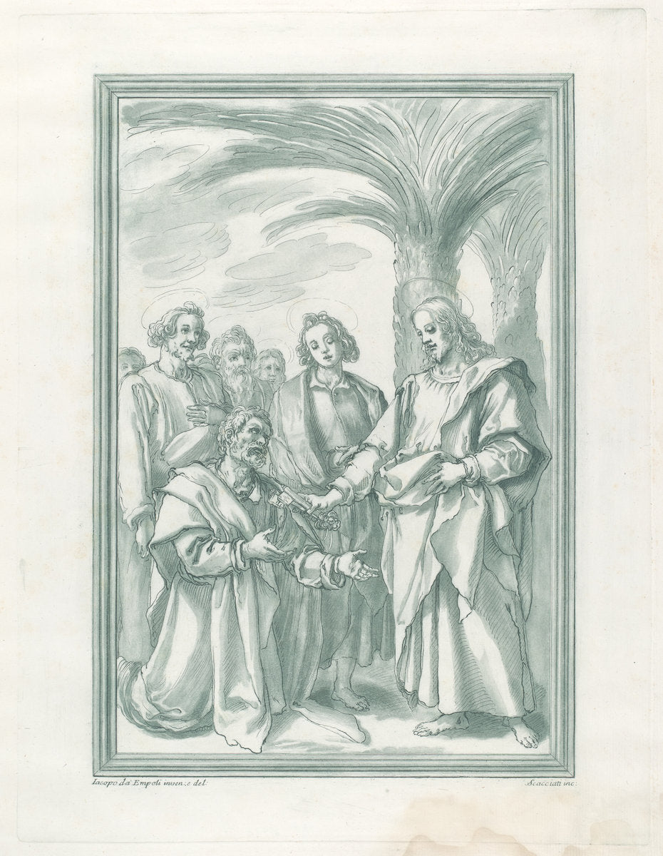 Christ Consigning the Keys to Saint Peter by Andrea Scacciati after Jacopo Chimenti (Italian, 1725 - 1771), 16X12"(A3)Poster Print