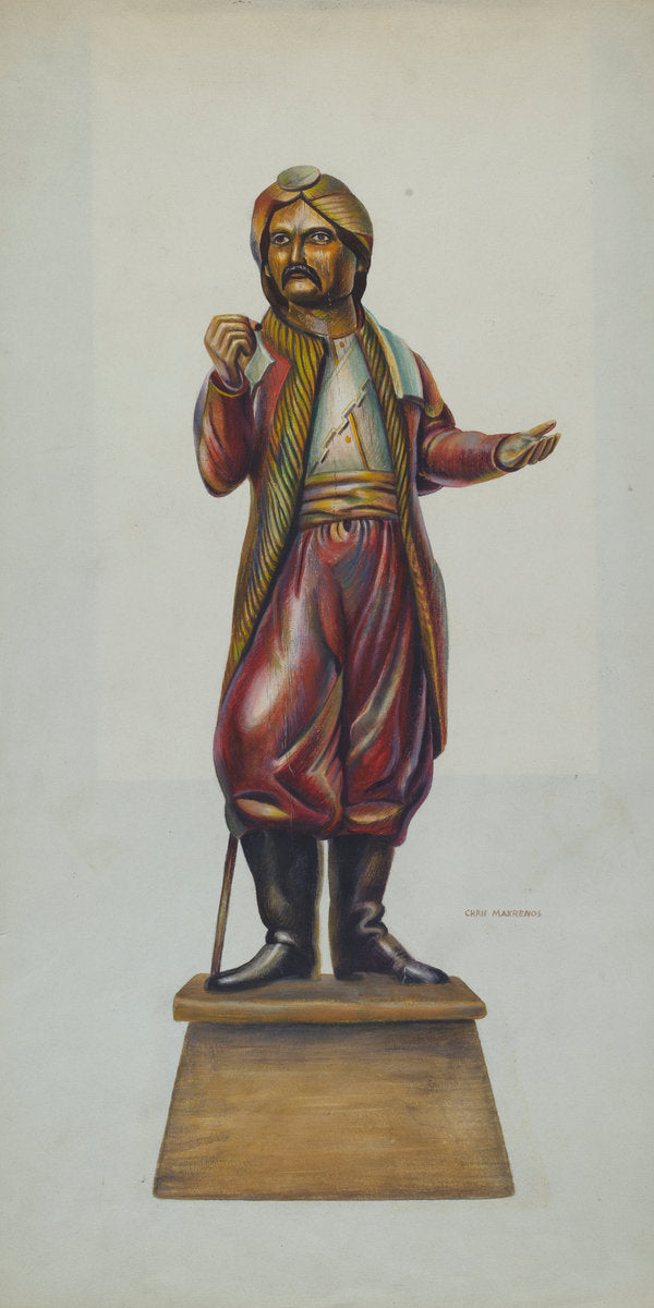 Cigar Store Figure by Chris Makrenos (American, active c. 1935), 16X12"(A3)Poster Print