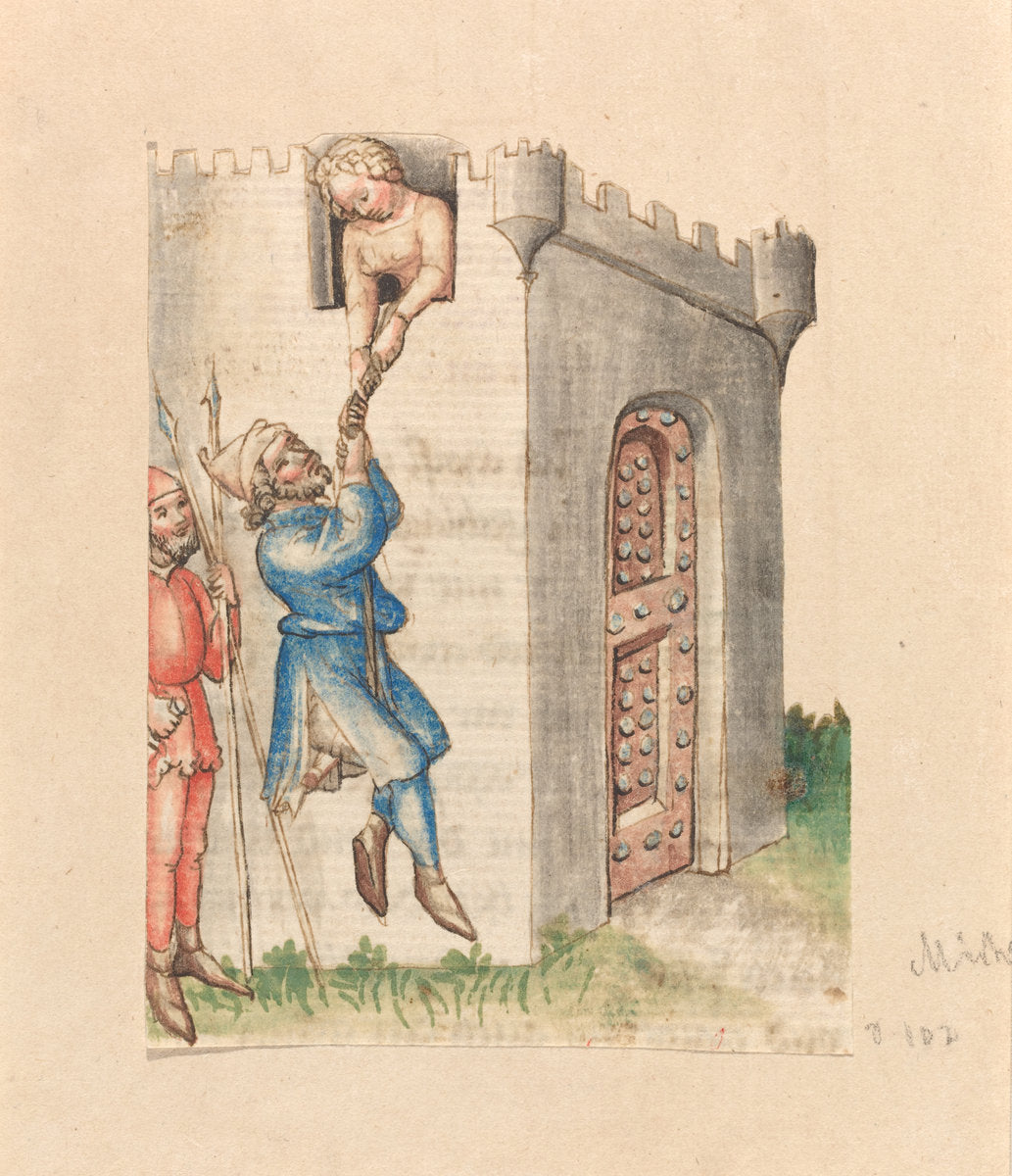 c. 1420/1430 by Austrian 15th Century (Woman Suspending Man from Tower), 16X12"(A3)Poster Print