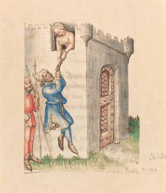 c. 1420/1430 by Austrian 15th Century (Woman Suspending Man from Tower), 16X12"(A3)Poster Print