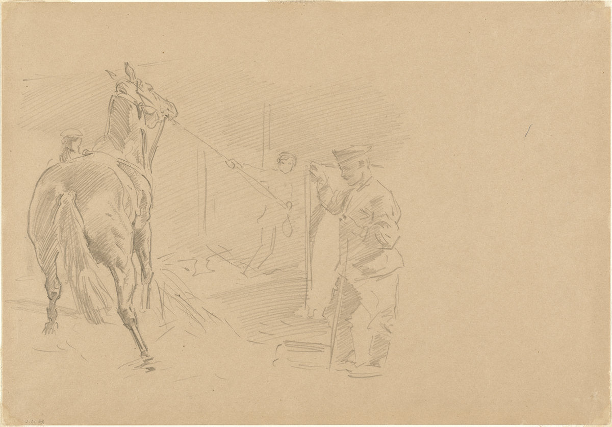 Man Pulling a Horse into a Stall by John Singer Sargent (American, 1856 - 1925), 16X12"(A3)Poster Print